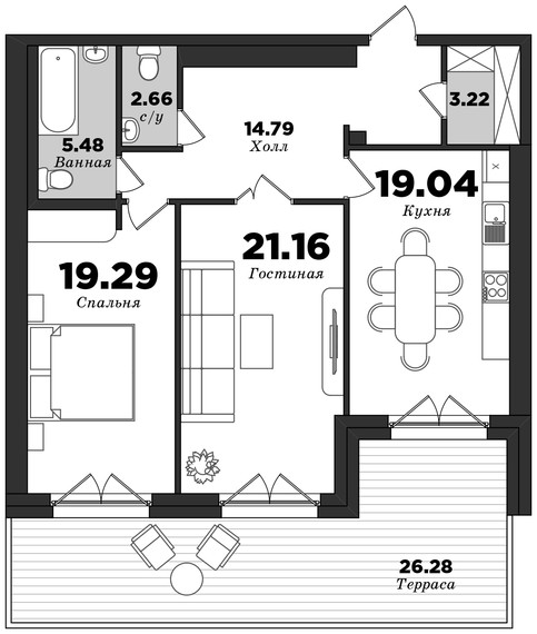 Krestovskiy De Luxe, Building 4, 2 bedrooms, 93.52 m² | planning of elite apartments in St. Petersburg | М16